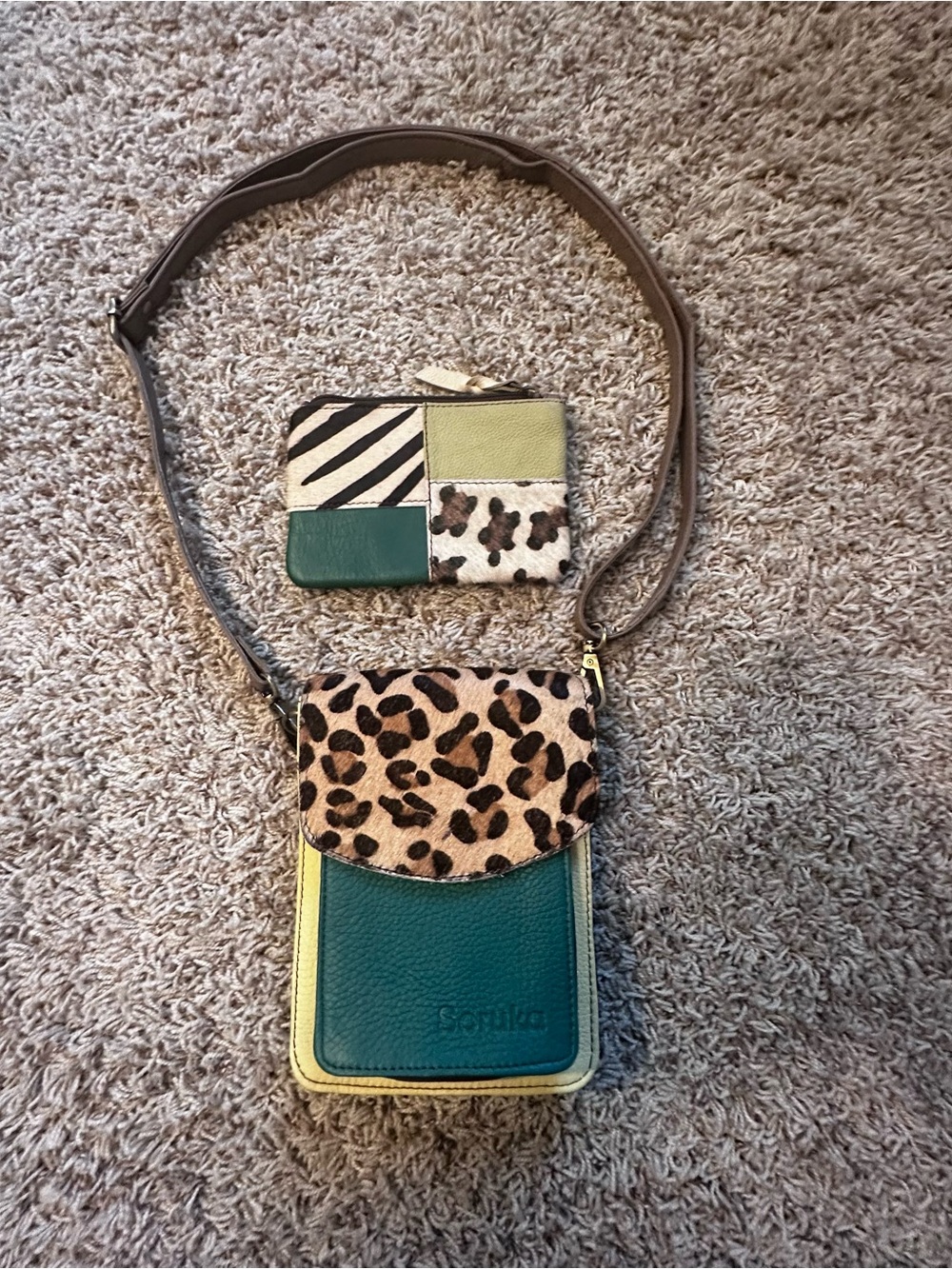 Soruka Multi Leather & Leopard (Hair) Crossbody Phone Bag